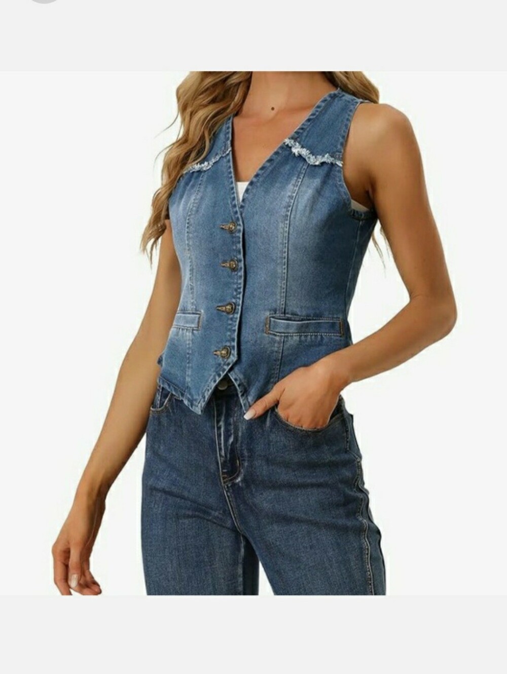 Allegra K Denim Sleeveless Button Up Light Wash Vest Size XL
